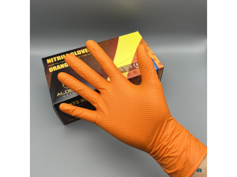  Оранжеви,индустриални, нитрилни ръкавици с релефна текстура
